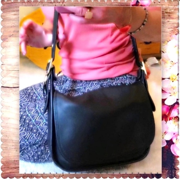 VINTAGE COACH BLACK LEATHER & NICKEL PATRICIA’S LEGACY CROSSBODY SADDLE BAG 9951 - Picture 12 of 15